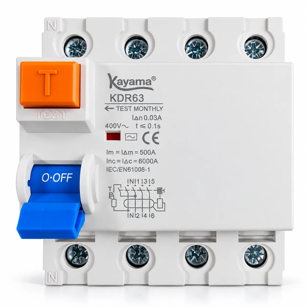 Disjuntor RCCB-KDR63 -0463 - Diferencial Residual 4P 63A - KAYAMA