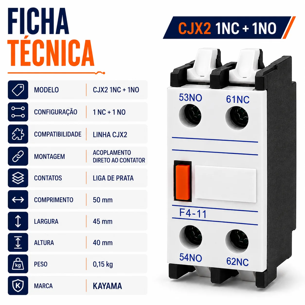 Bloco Auxiliar CJX2 1NC + 1NO - KAYAMA — imagem 6