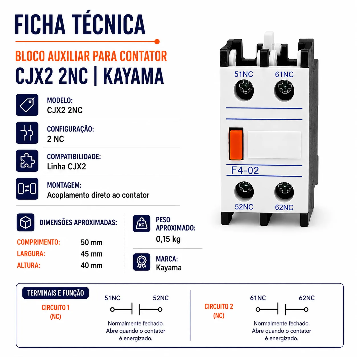 Bloco Auxiliar CJX2 2NC - KAYAMA — imagem 6