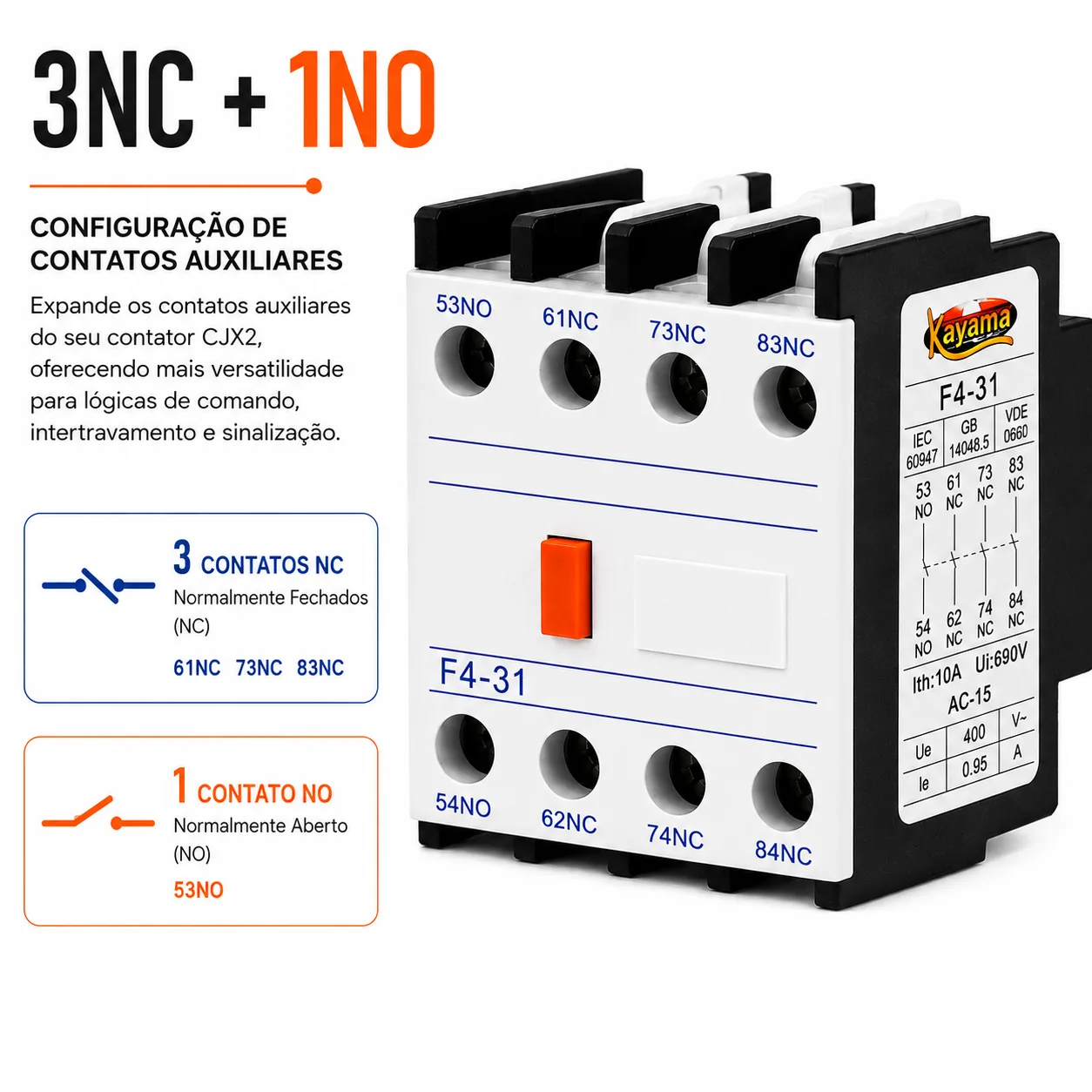Bloco Auxiliar CJX2 3NC + 1NO - KAYAMA — imagem 2