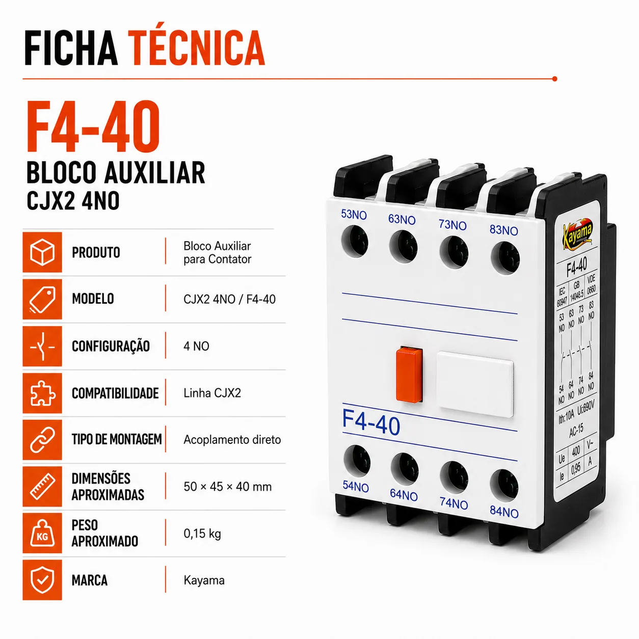 Bloco Auxiliar CJX2 4NO - KAYAMA — imagem 6
