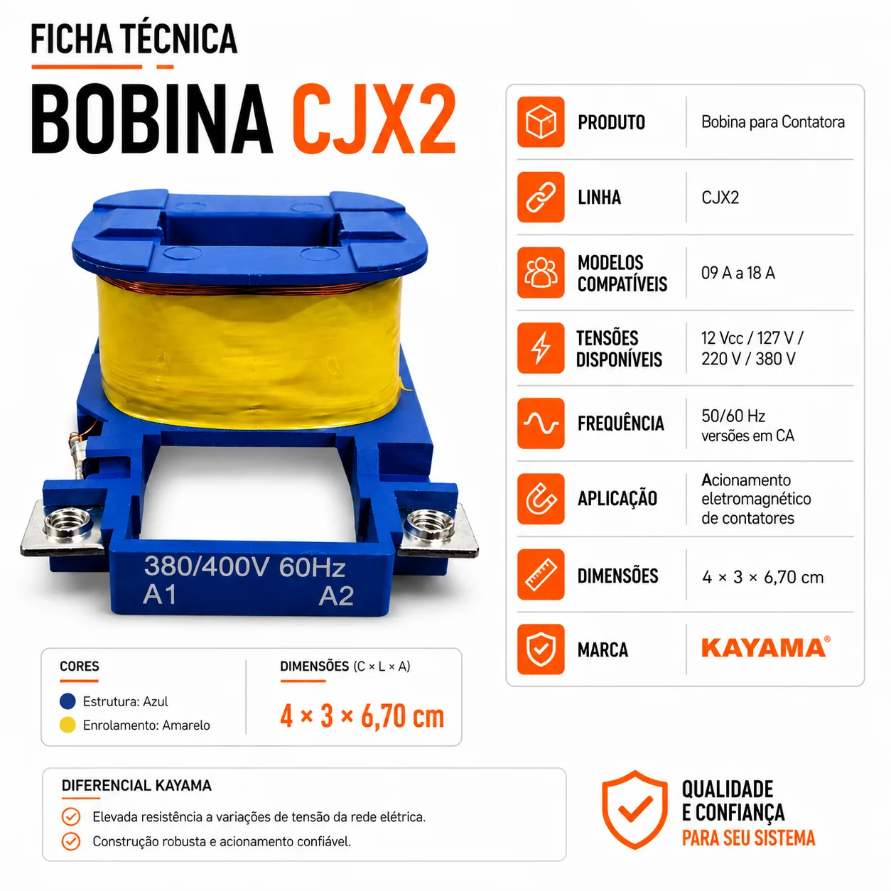 Bobina para contator CJX2 de 9 a 18 A - KAYAMA 380Vca — imagem 6