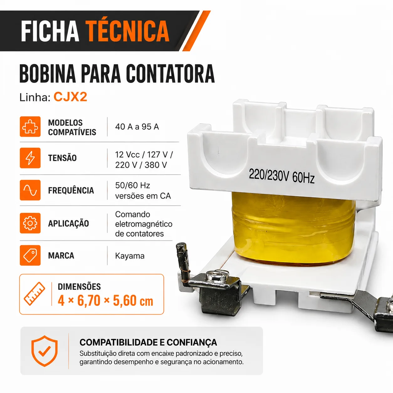 Bobina para contator CJX2 de 40 a 95 A - 50/60 HZ - KAYAMA 380Vca — imagem 7