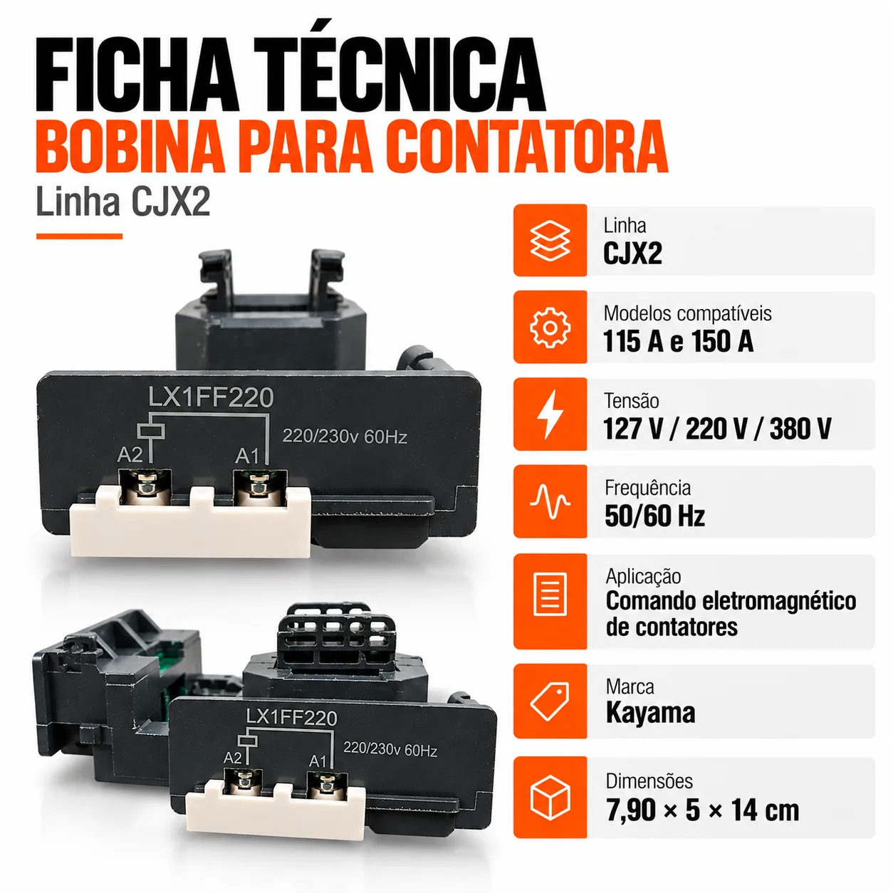 Bobina para contator CJX2 de 115 e 150 A - 50/60 HZ - KAYAMA 127Vca — imagem 5