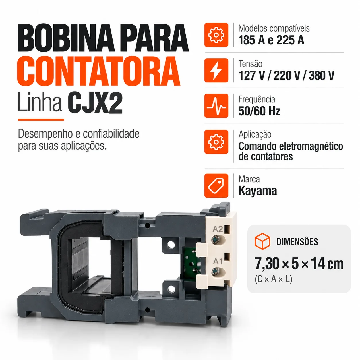 Bobina para contator CJX2 de 185 e 225 A - 50/60 HZ - KAYAMA 220Vca — imagem 6
