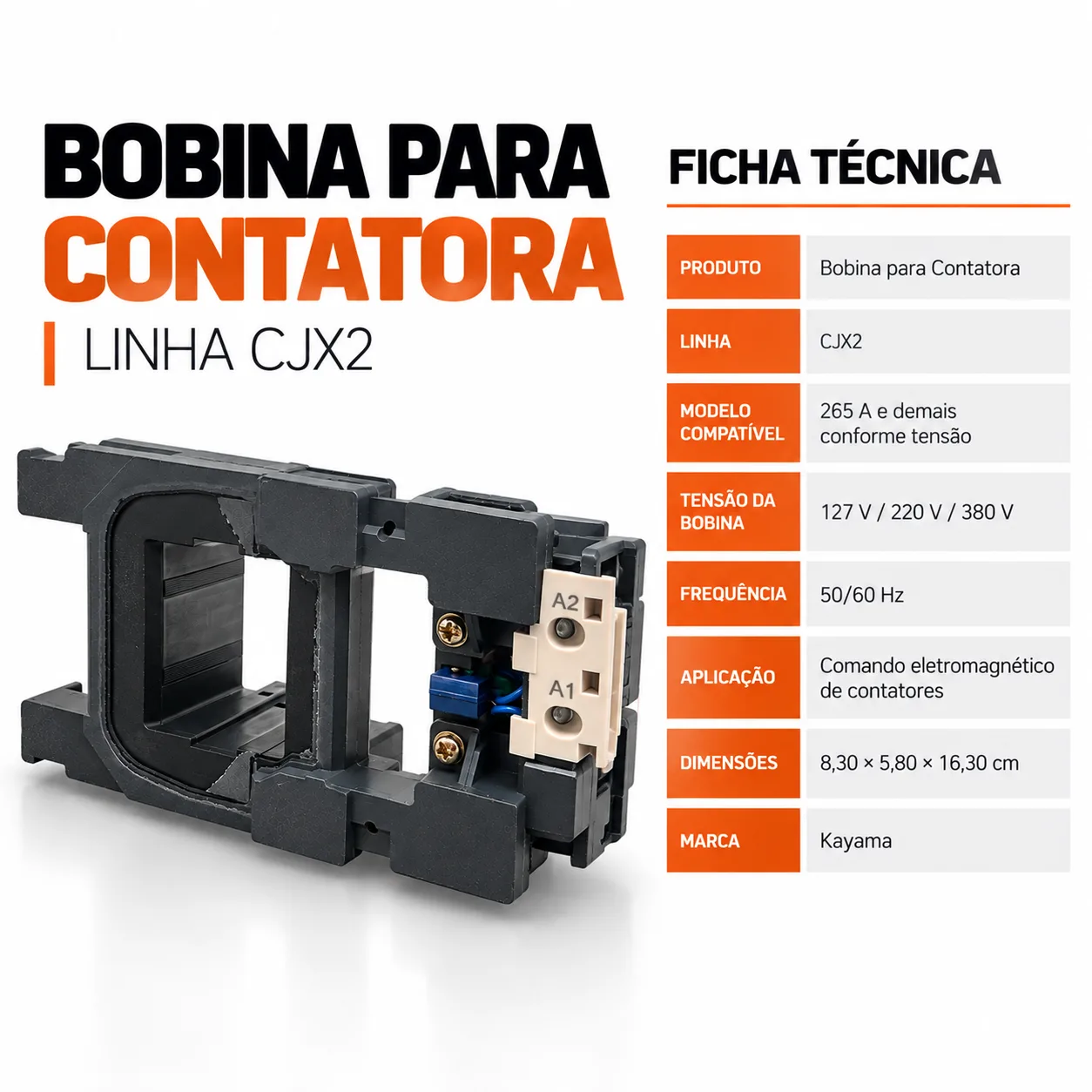 Bobina para contator CJX2 de 265 A - 50/60 HZ - KAYAMA 380Vca — imagem 6
