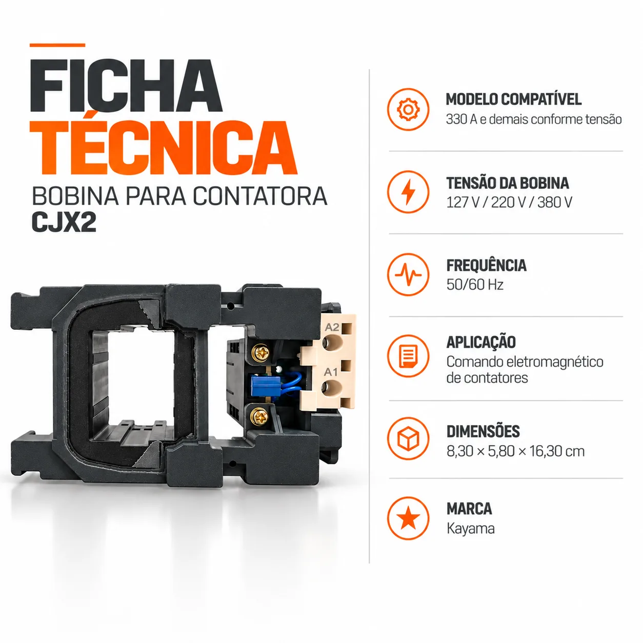 Bobina para contator CJX2 de 330 A - 50/60 HZ - KAYAMA 220Vca — imagem 6
