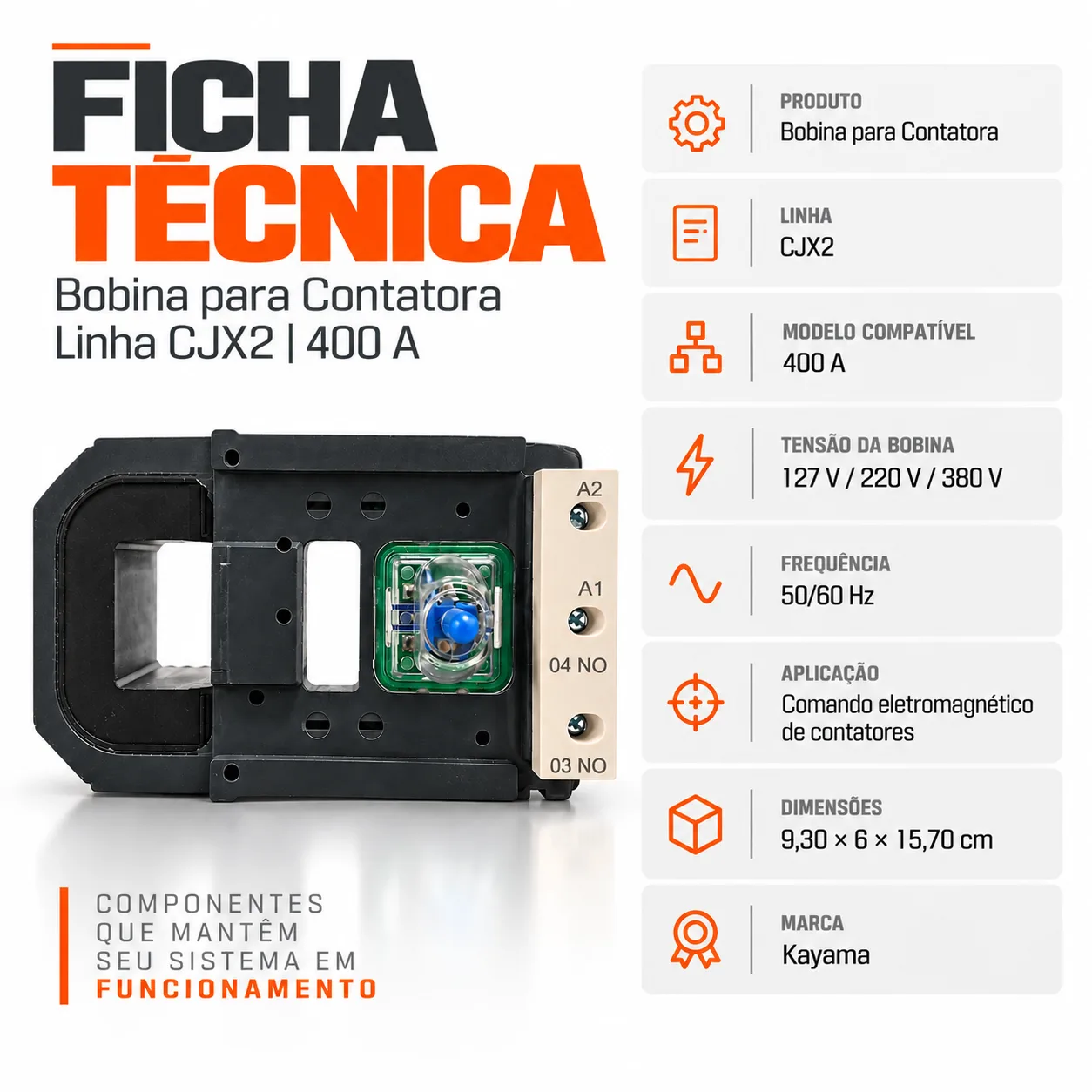 Bobina para contator CJX2 de 400 A - 50/60 HZ - KAYAMA 127Vca — imagem 6