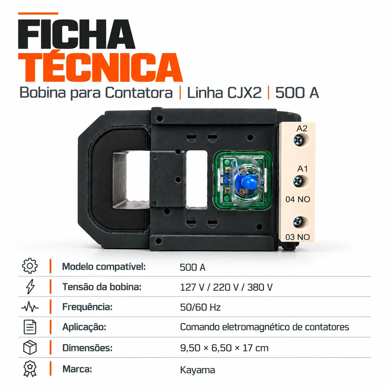 Bobina para contator CJX2 de 500 A - 50/60 HZ - KAYAMA 127Vca — imagem 6