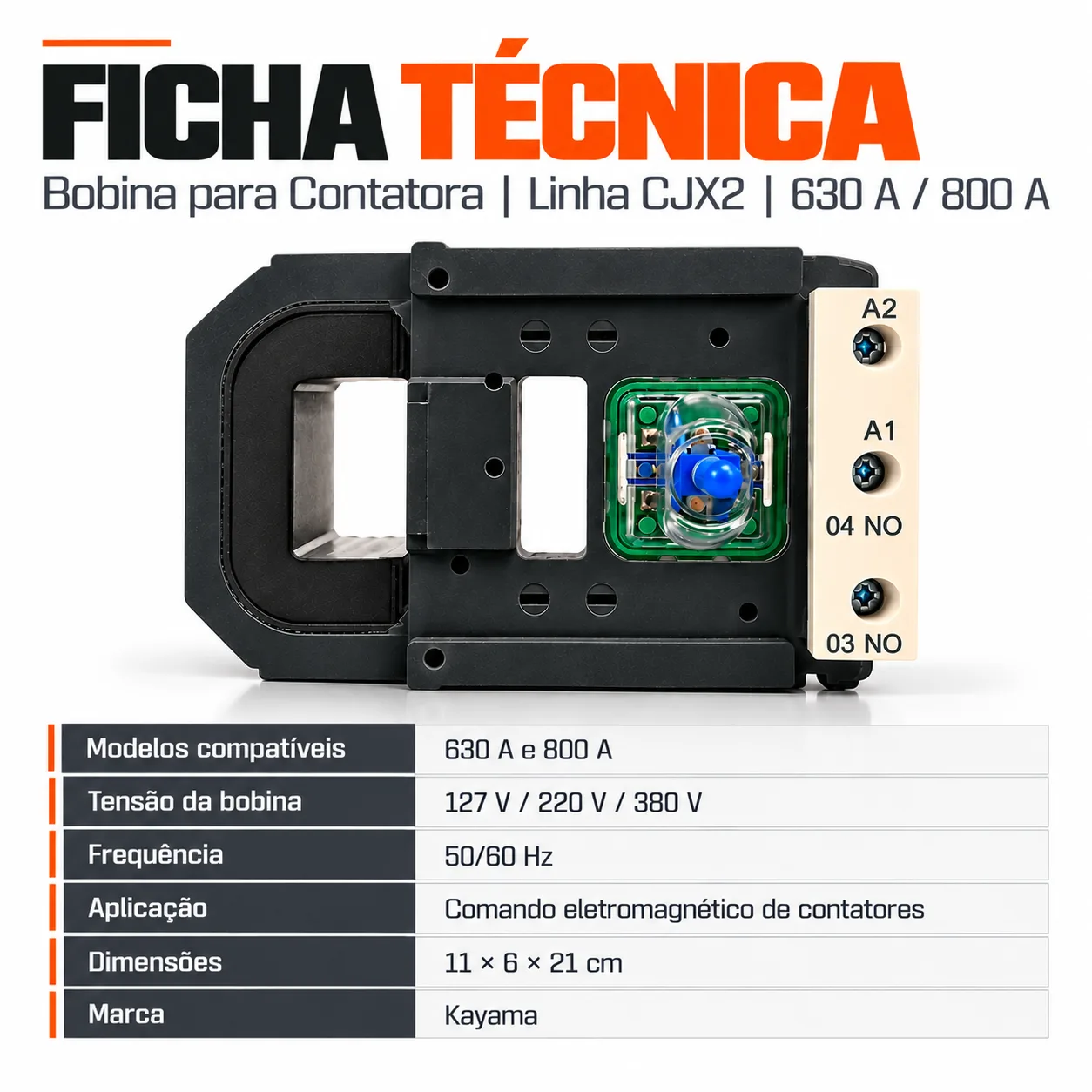 Bobina para contator CJX2 de 630 e 800 A -50/60 HZ - KAYAMA 220Vca — imagem 6