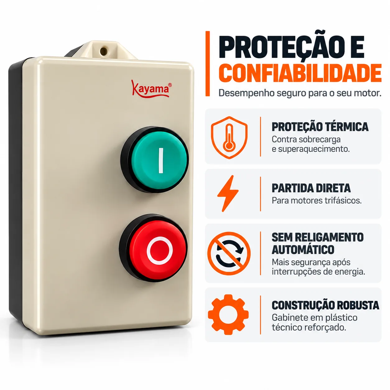 Chave de Partida Direta Trifásica 1,5 CV - 220 V - 50/60 HZ - KAYAMA — imagem 2