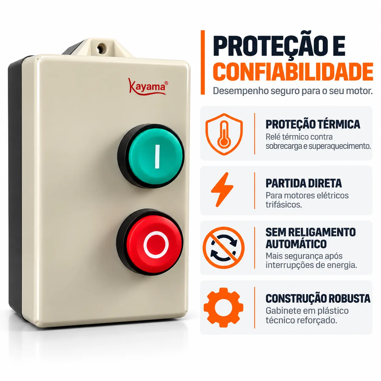 Chave de Partida Direta Trifásica 3 CV - 220 V - 50/60 HZ - KAYAMA — imagem 2