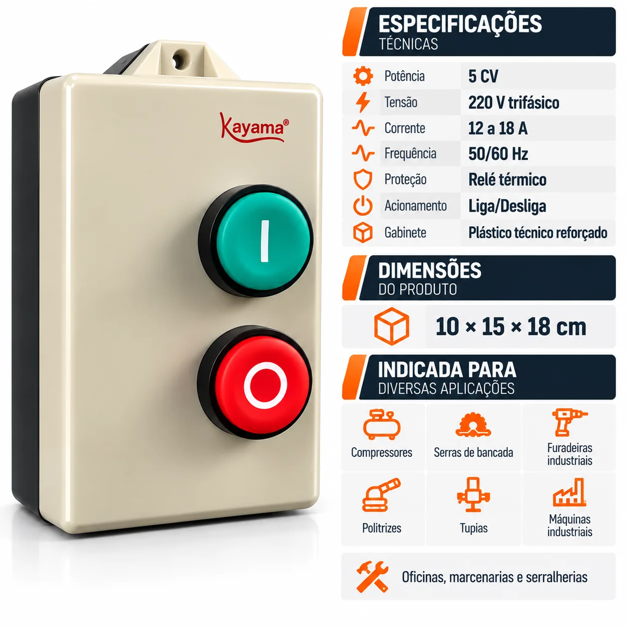 Chave de Partida Direta Trifásica 5 CV - 220 V - 50/60 HZ - KAYAMA — imagem 3
