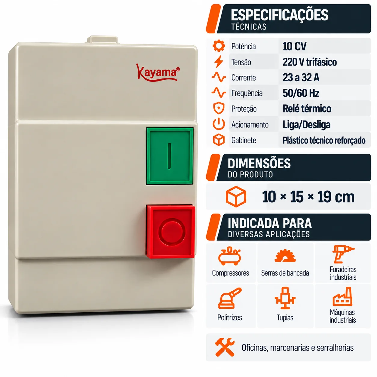 Chave de Partida Direta Trifásica 10 CV - 220 V - 50/60 HZ - KAYAMA — imagem 3