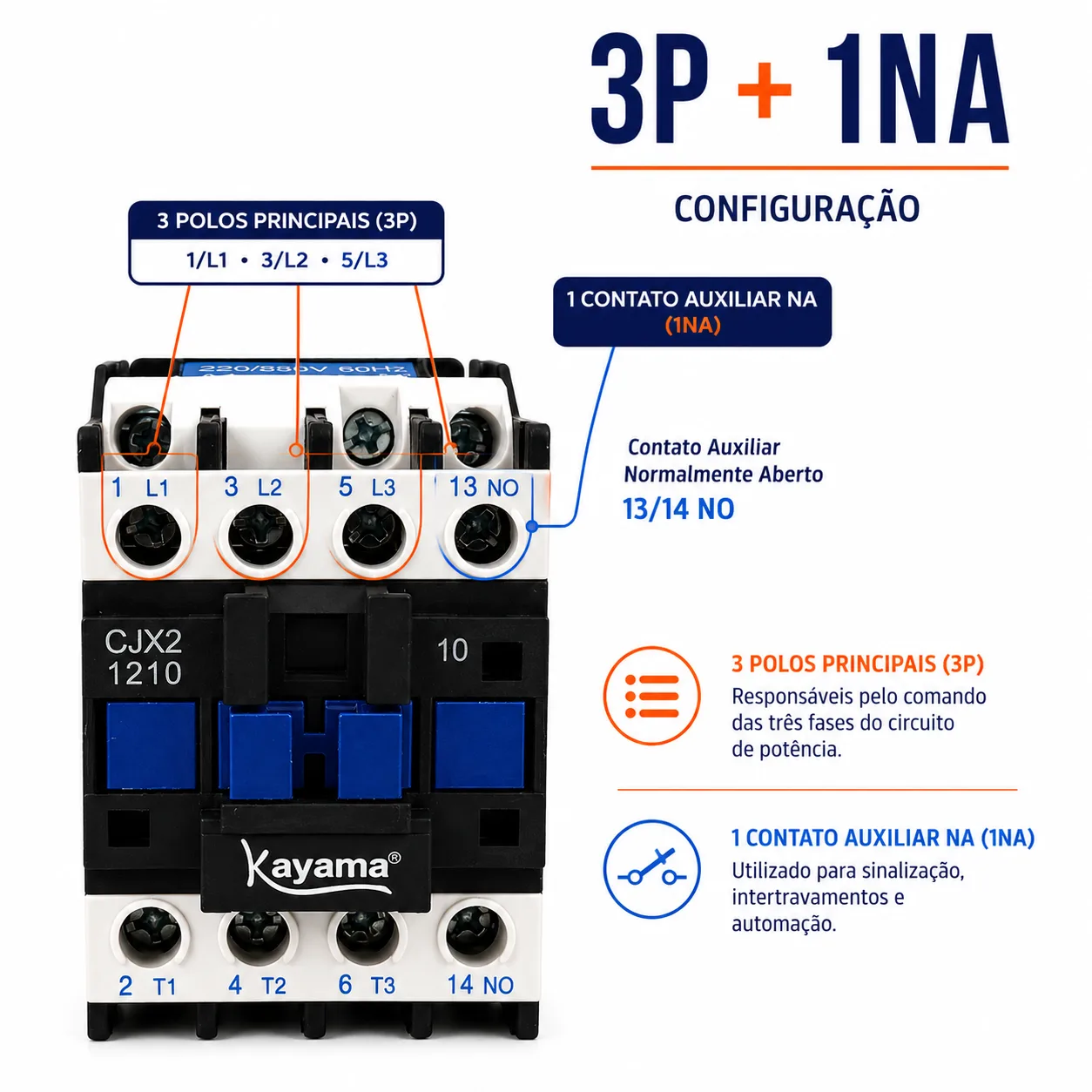 Contator Tripolar CJX2-1210C - 220V- 50/60 HZ - KAYAMA — imagem 3