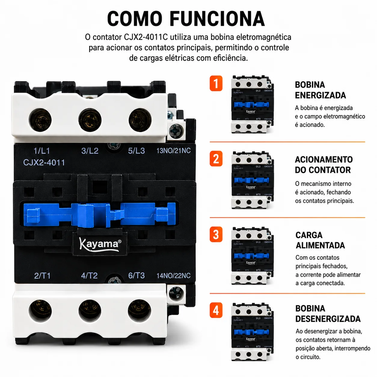 contator Tripolar CJX2-4011C - 220V- 50/60 HZ - KAYAMA — imagem 6