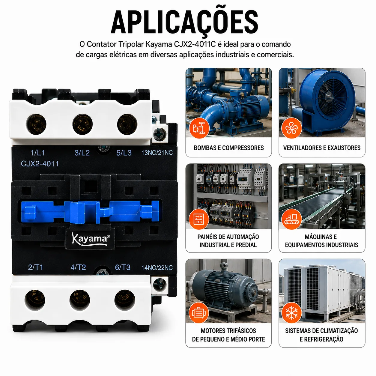 contator Tripolar CJX2-4011C - 220V- 50/60 HZ - KAYAMA — imagem 7