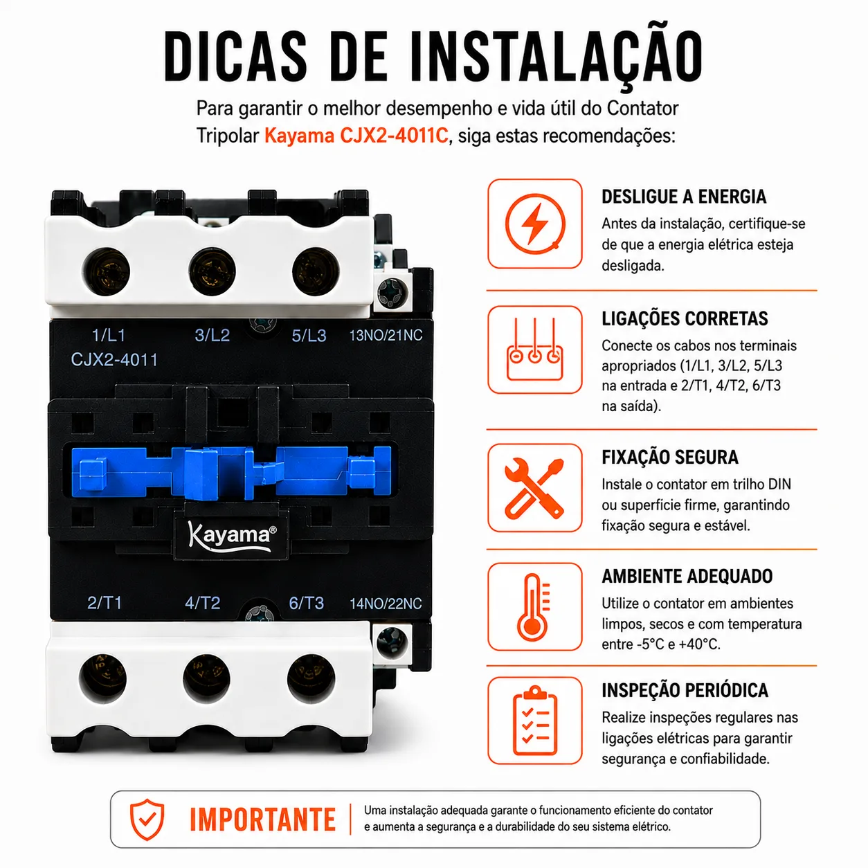 contator Tripolar CJX2-4011C - 220V- 50/60 HZ - KAYAMA — imagem 8