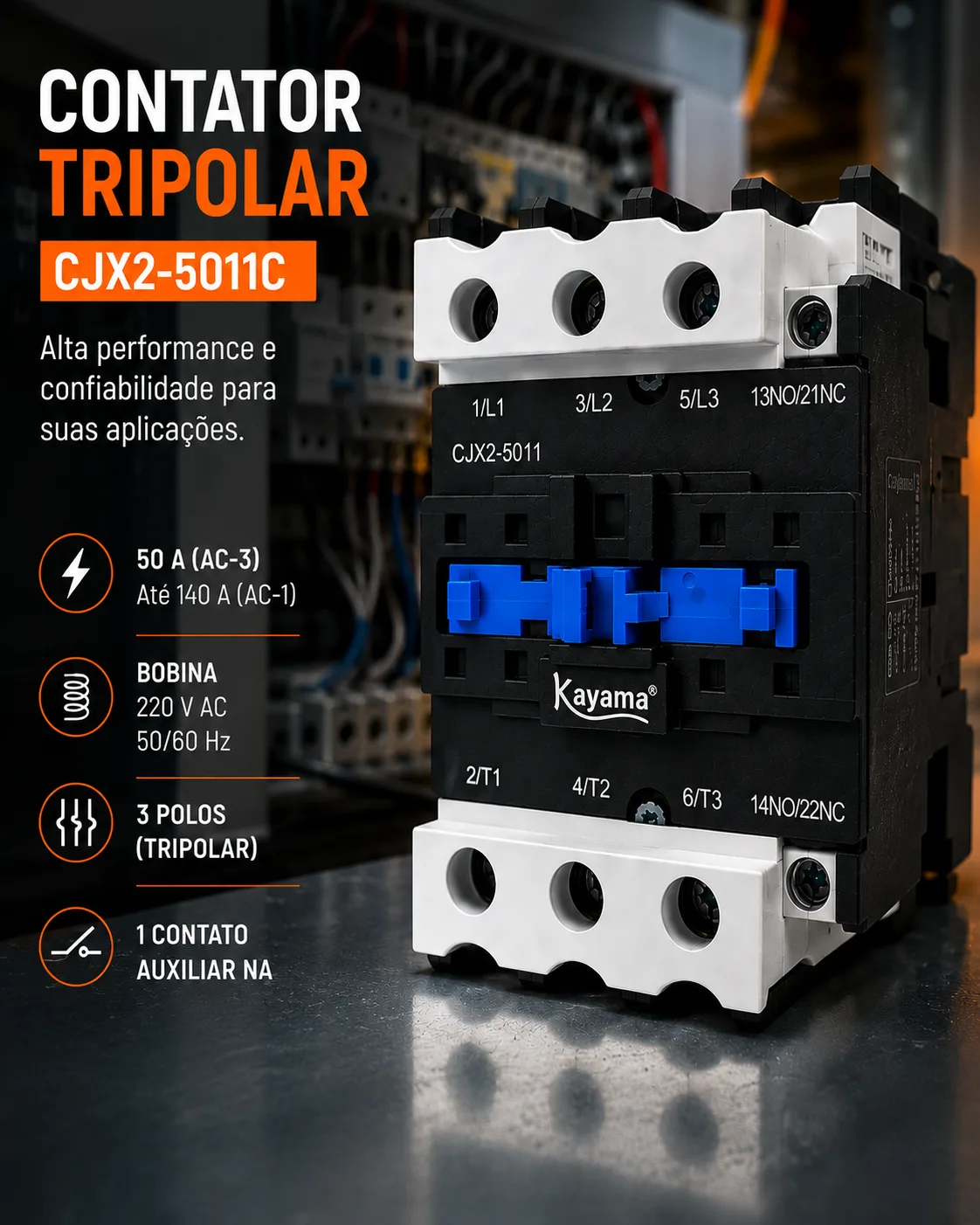 contator Tripolar CJX2-5011C - 220V- 50/60 HZ - KAYAMA — imagem 10