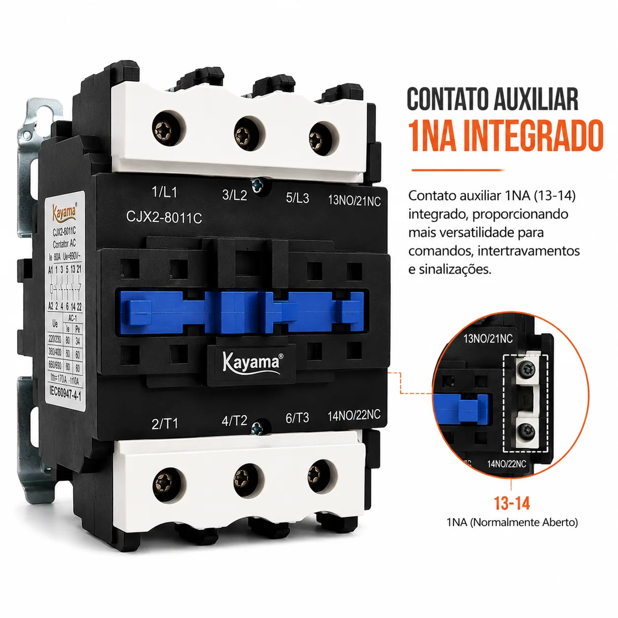 contator Tripolar CJX2-8011C - 220V- 50/60 HZ - KAYAMA — imagem 3