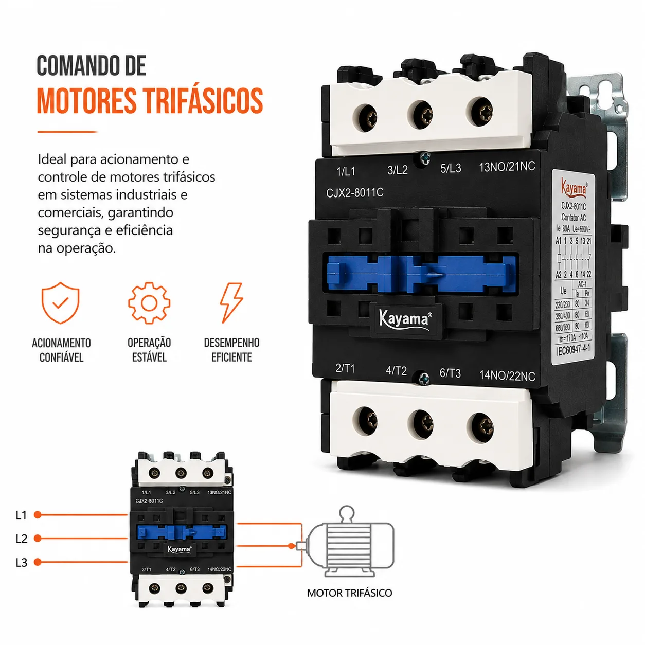 contator Tripolar CJX2-8011C - 220V- 50/60 HZ - KAYAMA — imagem 4