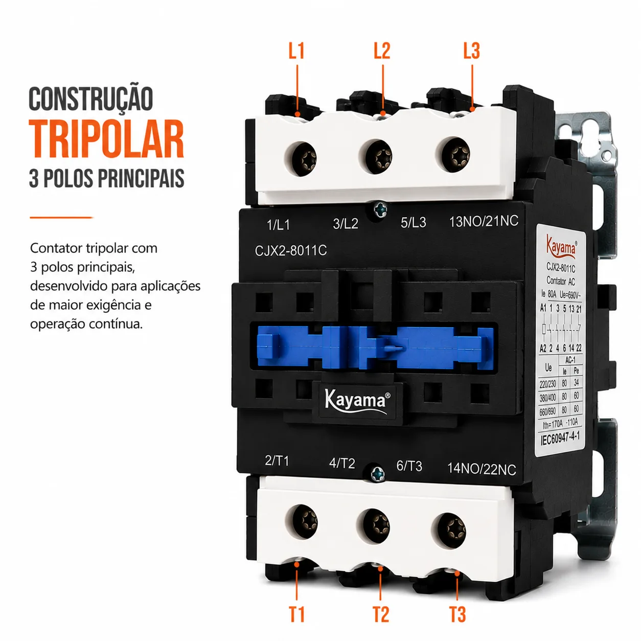 contator Tripolar CJX2-8011C - 220V- 50/60 HZ - KAYAMA — imagem 5