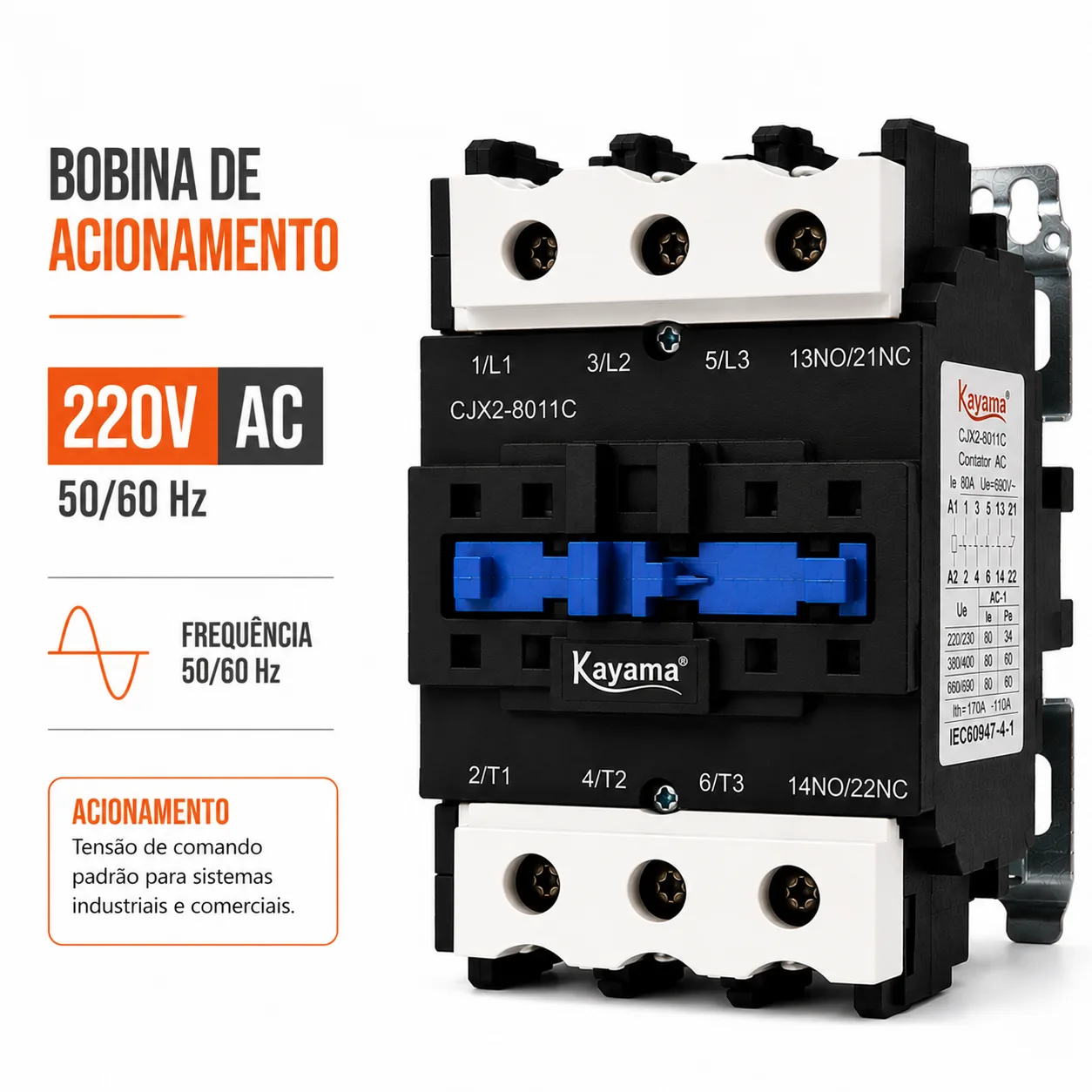contator Tripolar CJX2-8011C - 220V- 50/60 HZ - KAYAMA — imagem 6