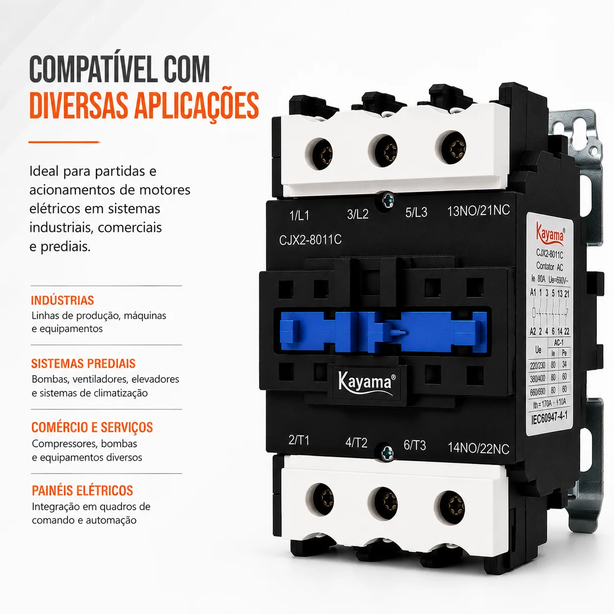 contator Tripolar CJX2-8011C - 220V- 50/60 HZ - KAYAMA — imagem 8