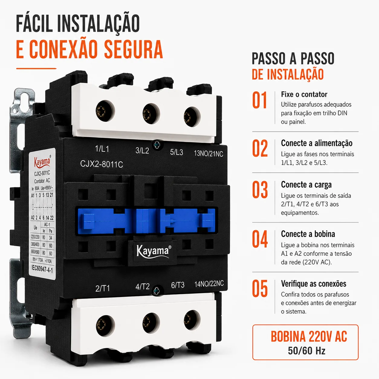 contator Tripolar CJX2-8011C - 220V- 50/60 HZ - KAYAMA — imagem 9