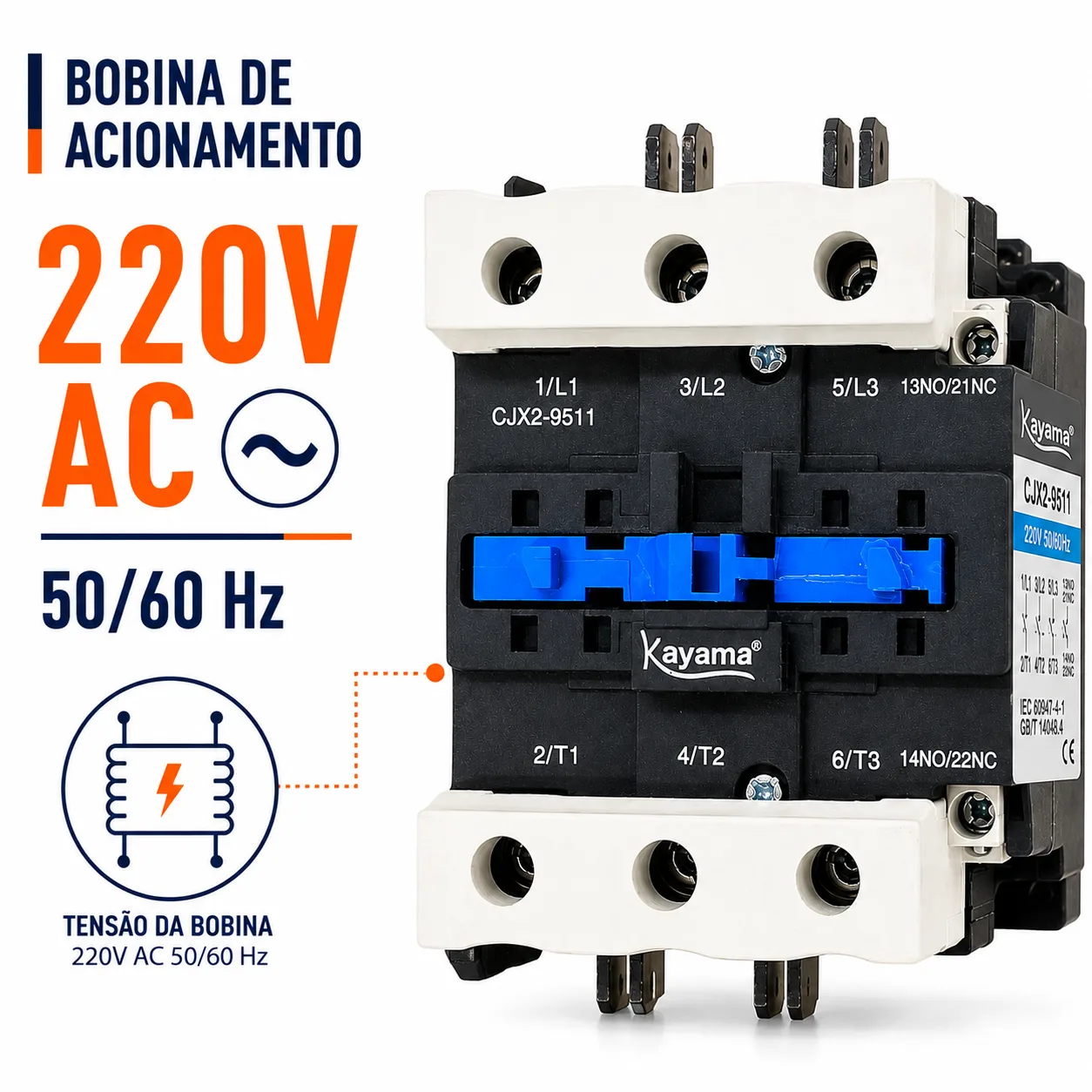 contator Tripolar CJX2-9511B - 220V- 50/60 HZ - KAYAMA — imagem 4