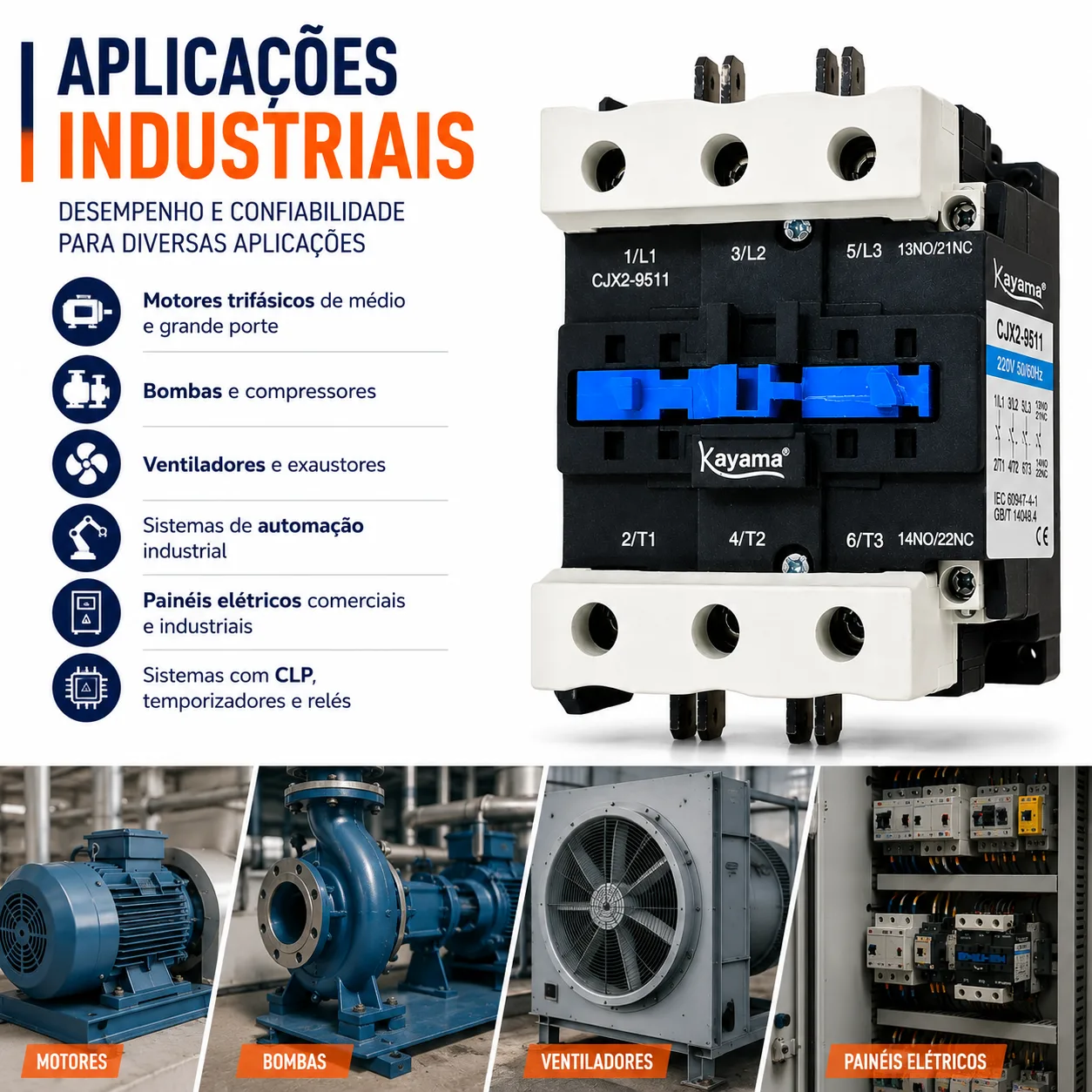 contator Tripolar CJX2-9511B - 220V- 50/60 HZ - KAYAMA — imagem 6
