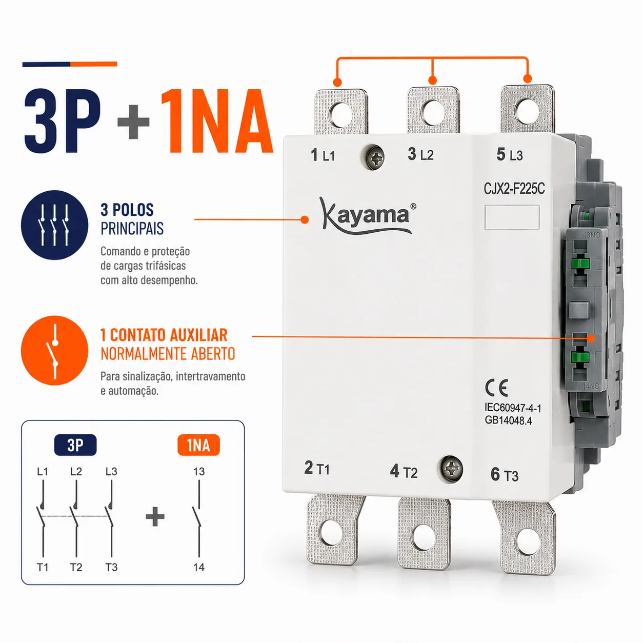 contator Tripolar CJX2-F225C - 220V- 50/60 HZ - KAYAMA — imagem 3