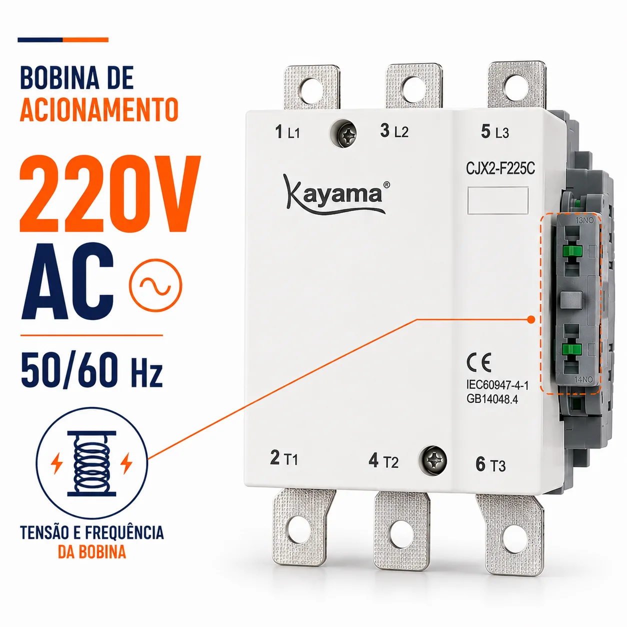 contator Tripolar CJX2-F225C - 220V- 50/60 HZ - KAYAMA — imagem 4