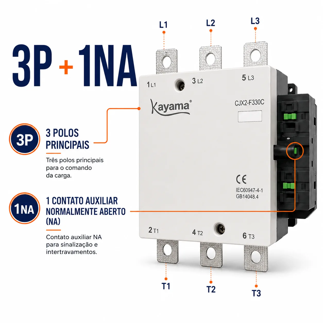 contator Tripolar CJX2-F330C - 220V- 50/60 HZ - KAYAMA — imagem 3