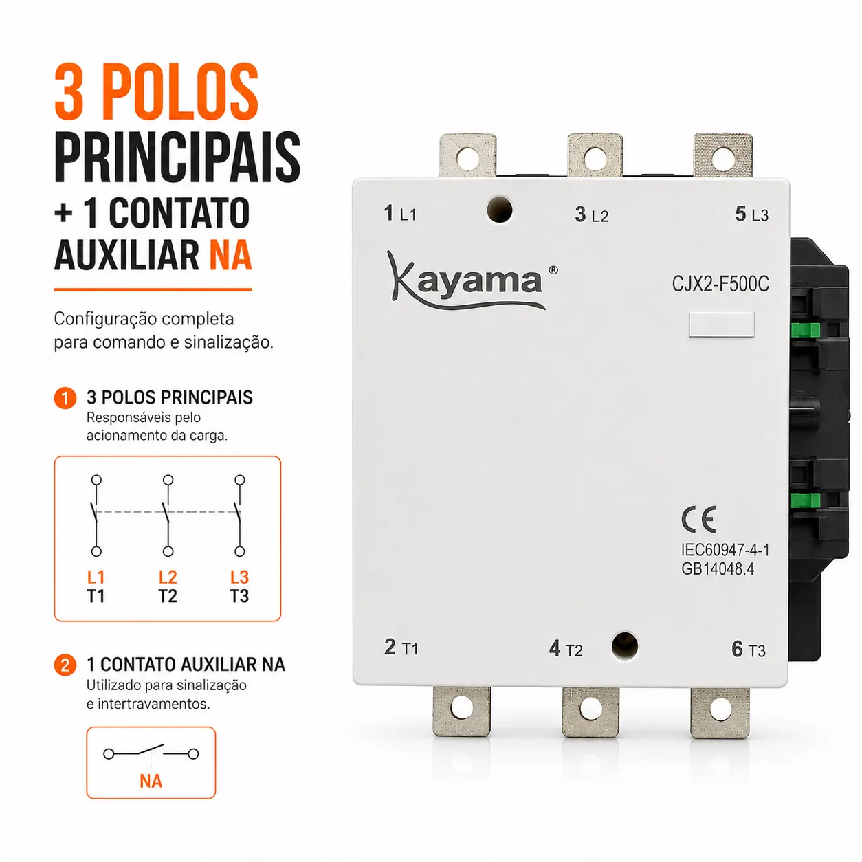contator Tripolar CJX2-F500C - 220V- 50/60 HZ - KAYAMA — imagem 3