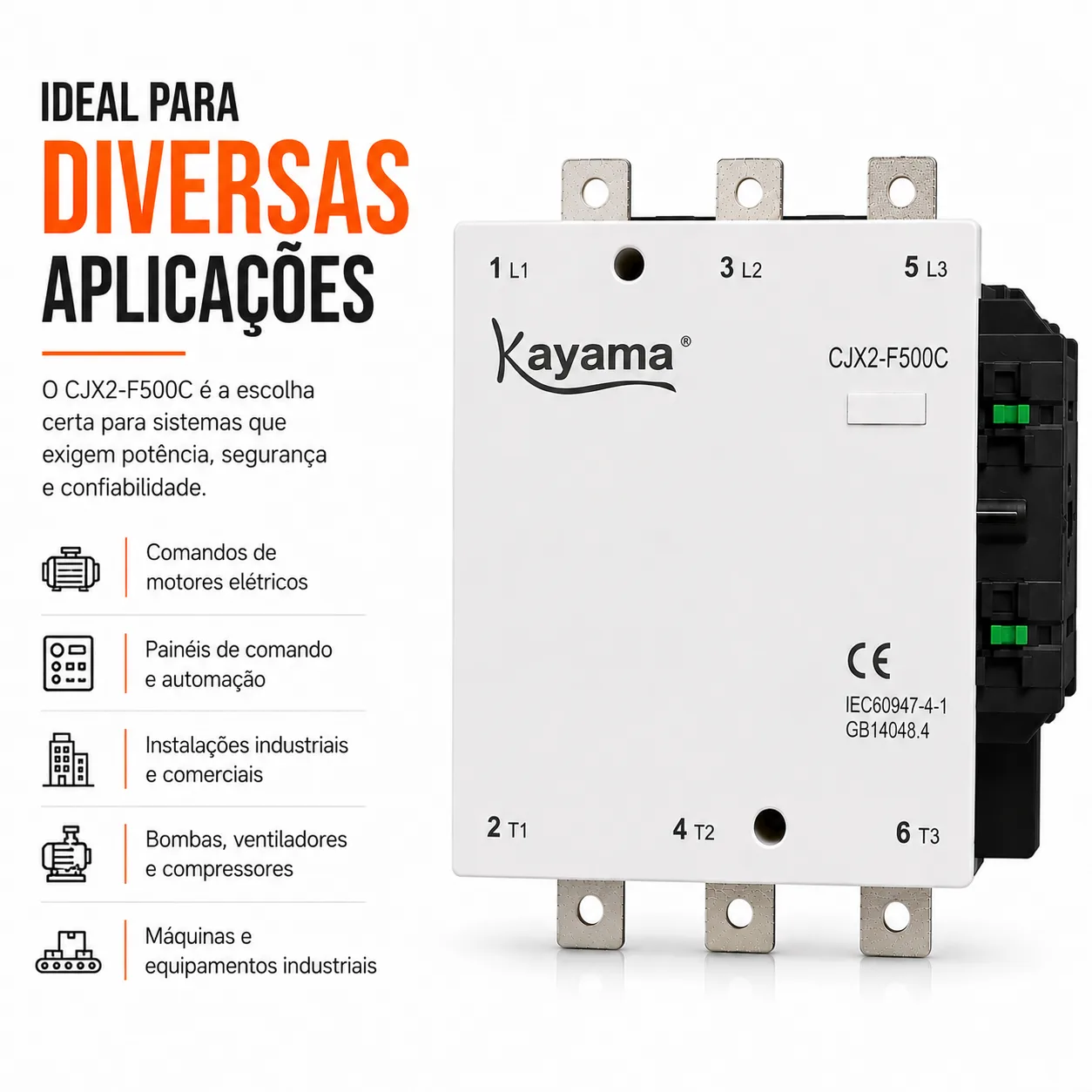 contator Tripolar CJX2-F500C - 220V- 50/60 HZ - KAYAMA — imagem 6