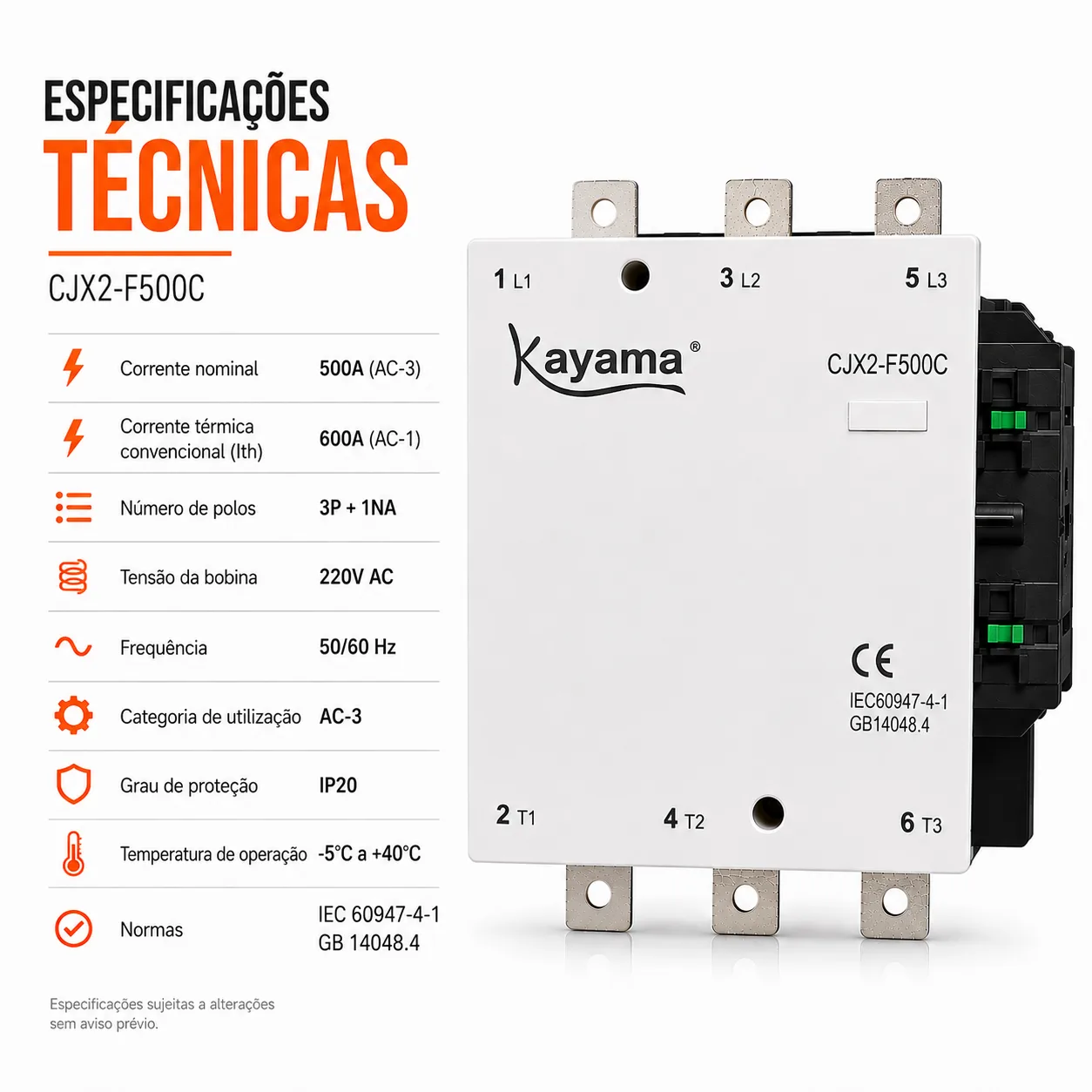 contator Tripolar CJX2-F500C - 220V- 50/60 HZ - KAYAMA — imagem 7