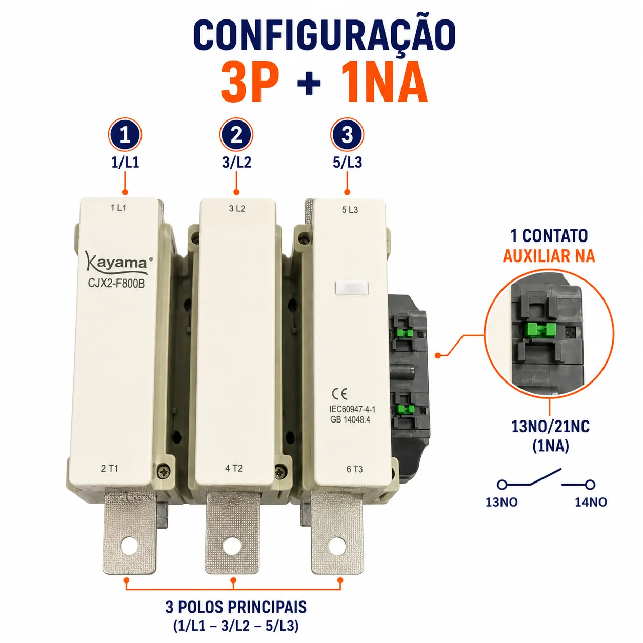 contator Tripolar CJX2-F800B - 220V- 50/60 HZ - KAYAMA — imagem 3