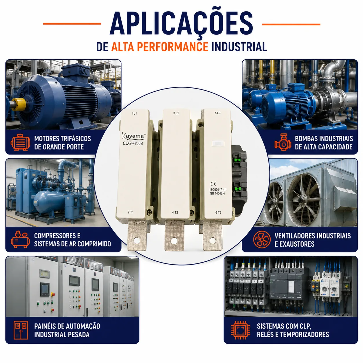 contator Tripolar CJX2-F800B - 220V- 50/60 HZ - KAYAMA — imagem 7