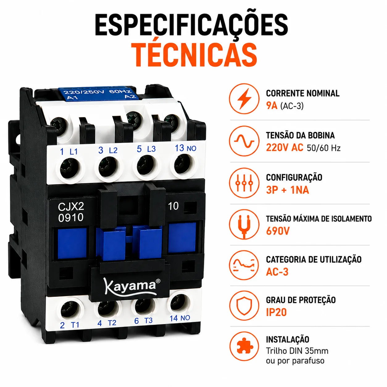 Contator Tripolar CJX2-0910C - 220V- 50/60 HZ - KAYAMA — imagem 8