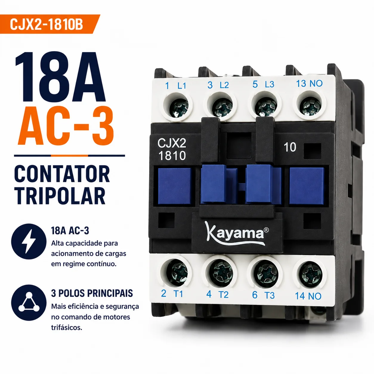 contator Tripolar CJX2-1810B - 220V- 50/60 HZ - KAYAMA — imagem 3
