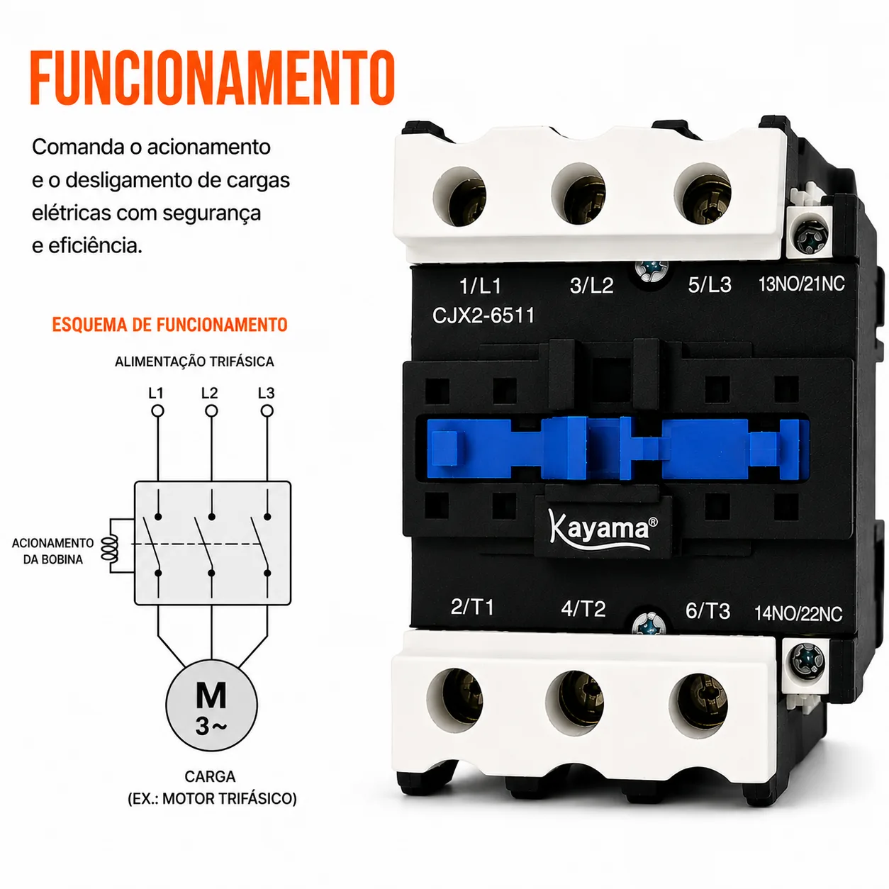 contator Tripolar CJX2-6511B - 220V- 50/60 HZ - KAYAMA — imagem 7