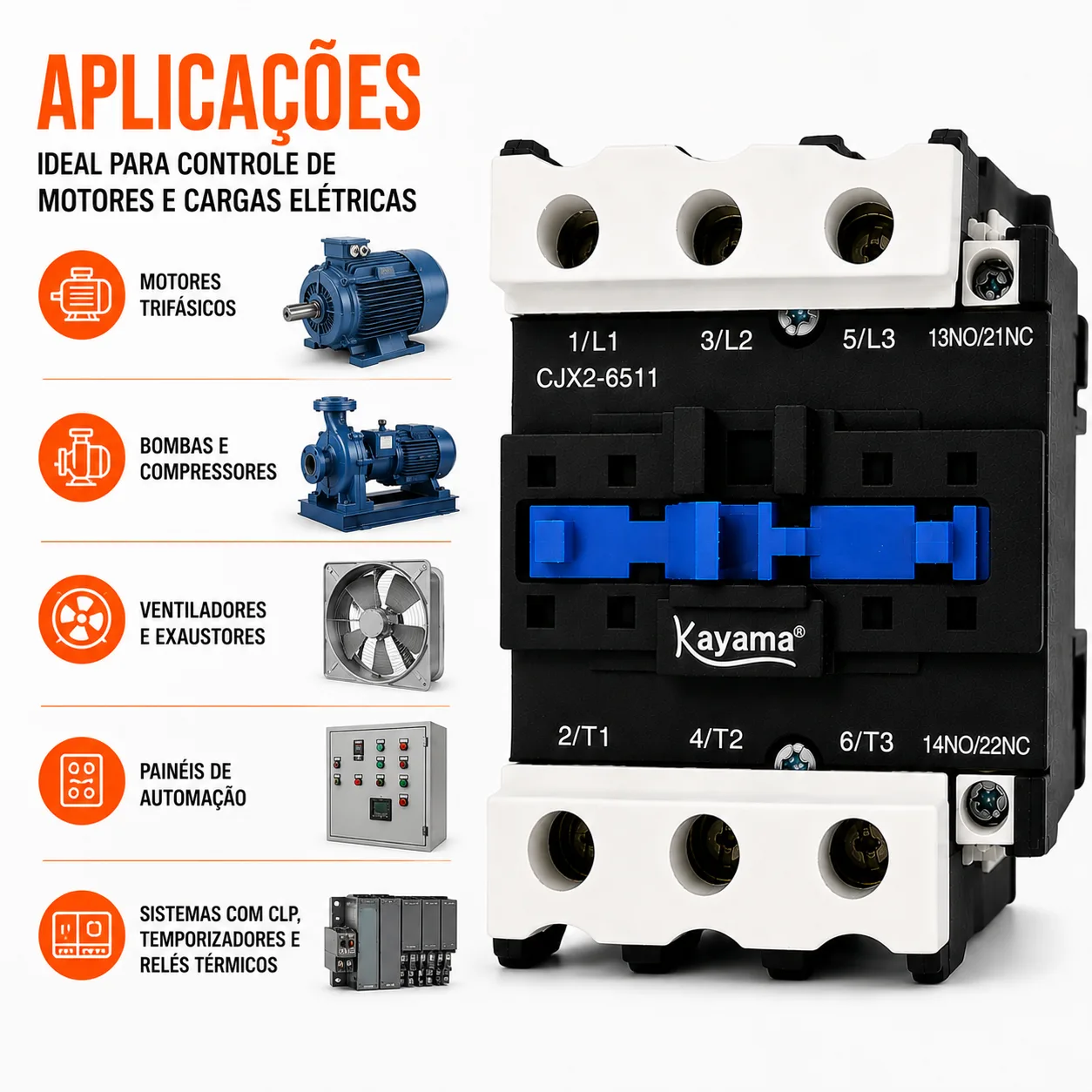 contator Tripolar CJX2-6511B - 220V- 50/60 HZ - KAYAMA — imagem 8
