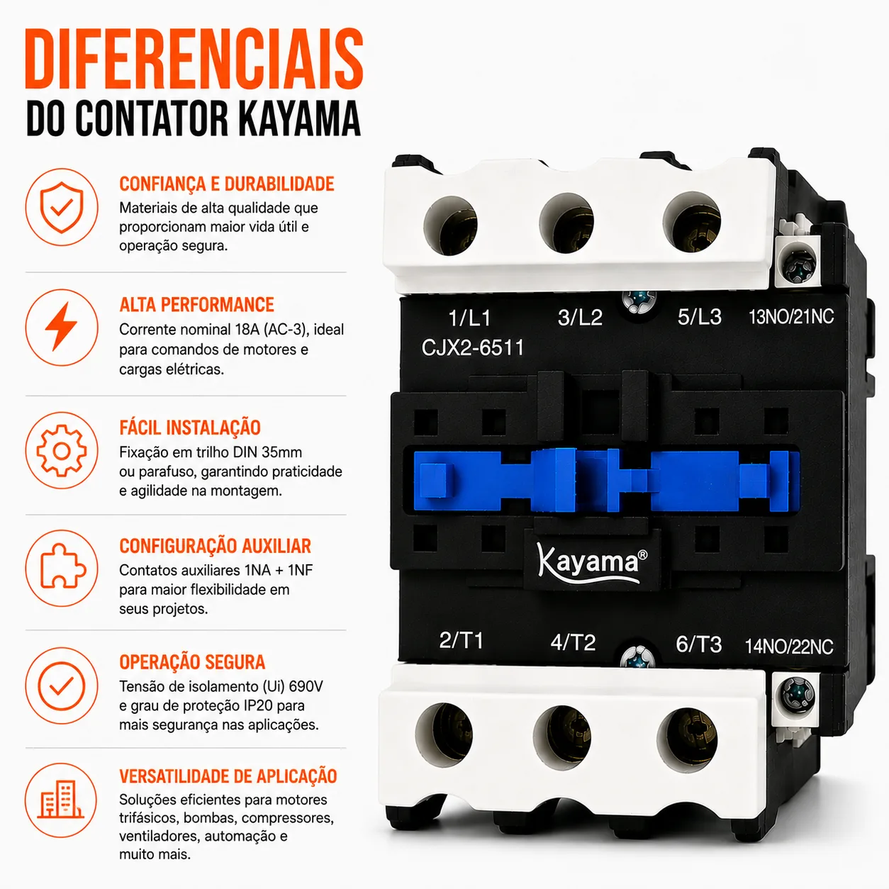 contator Tripolar CJX2-6511B - 220V- 50/60 HZ - KAYAMA — imagem 9