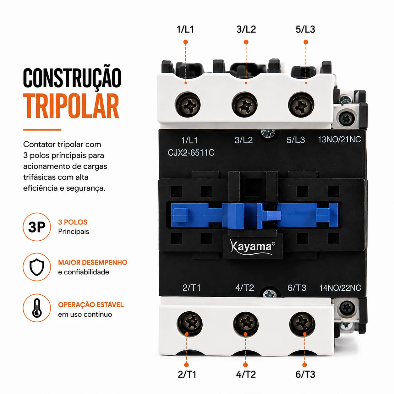 contator Tripolar CJX2-6511C - 220V- 50/60 HZ - KAYAMA — imagem 5