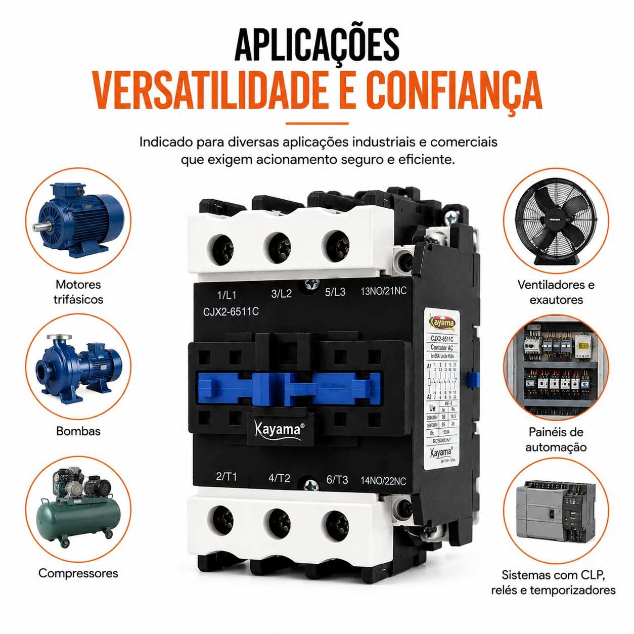 contator Tripolar CJX2-6511C - 220V- 50/60 HZ - KAYAMA — imagem 7