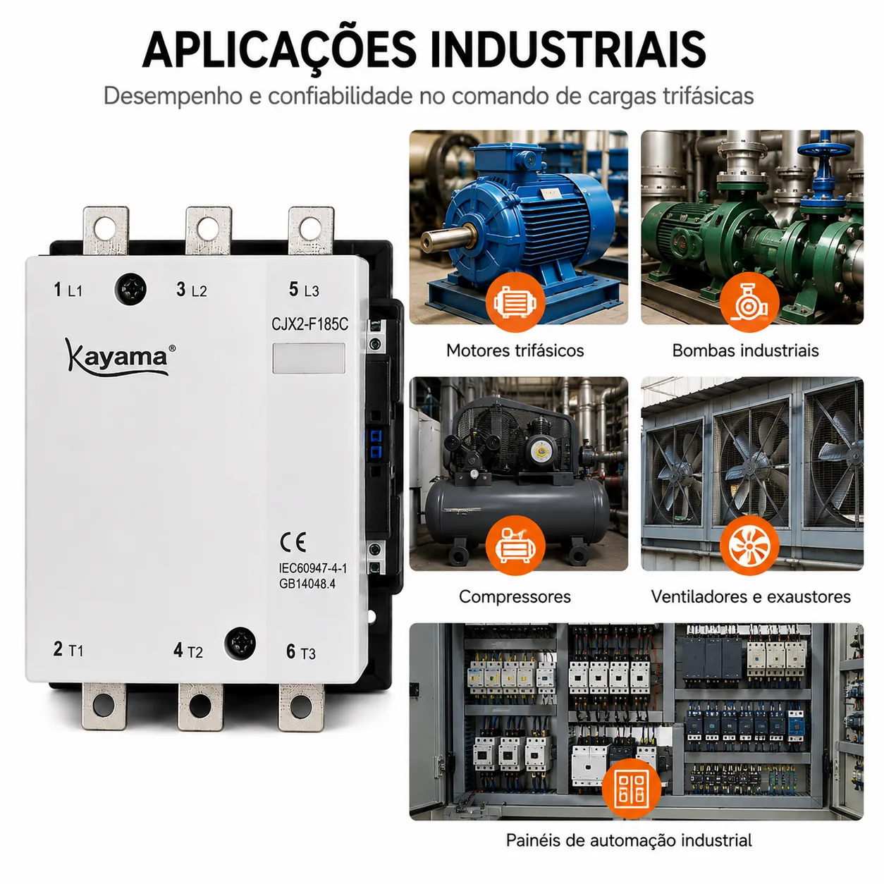 contator Tripolar CJX2-F185C - 220V- 50/60 HZ - KAYAMA — imagem 8