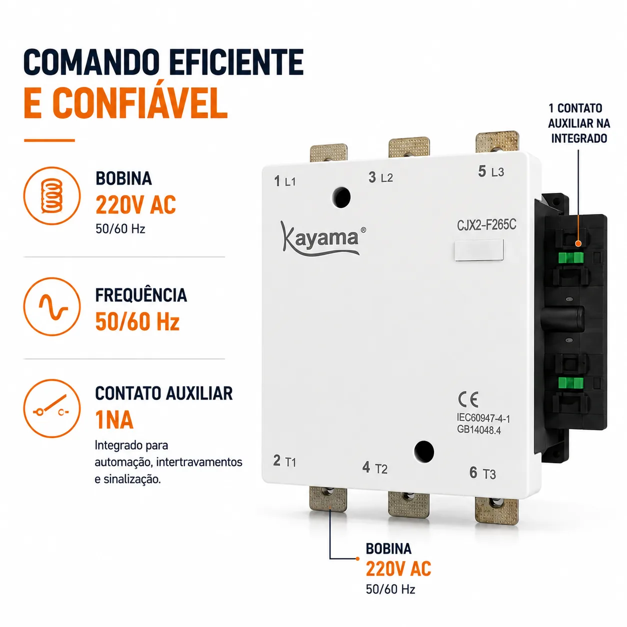 contator Tripolar CJX2-F265C - 220V- 50/60 HZ - KAYAMA — imagem 4