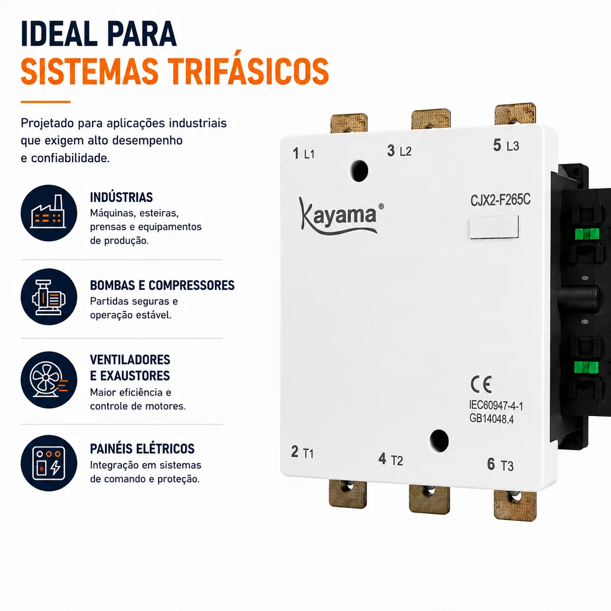 contator Tripolar CJX2-F265C - 220V- 50/60 HZ - KAYAMA — imagem 8