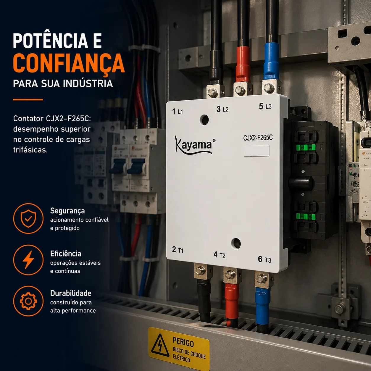 contator Tripolar CJX2-F265C - 220V- 50/60 HZ - KAYAMA — imagem 10